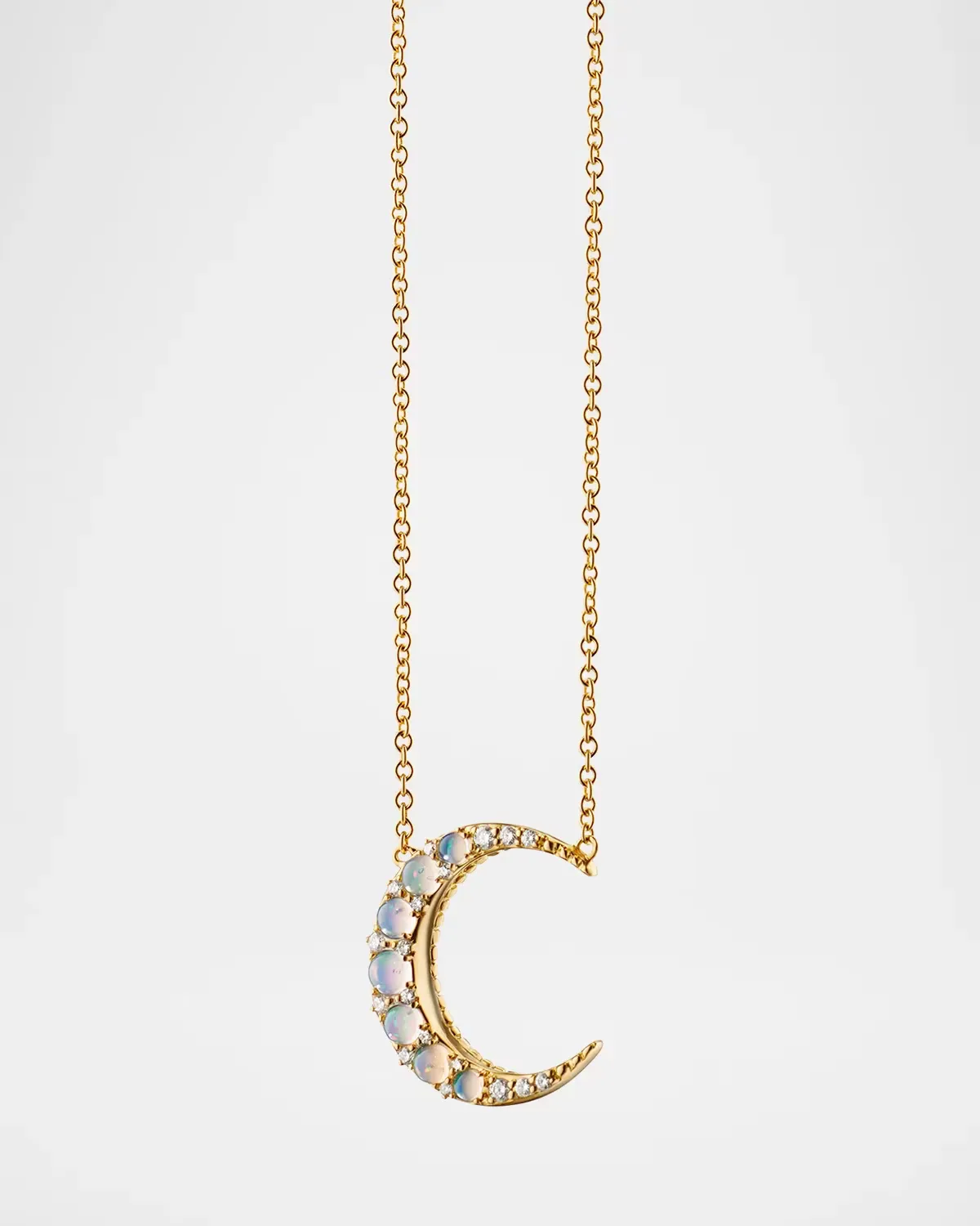 18K Yellow Gold Mini Crescent Moon Opal Diamond Necklace by Monica Rich Kosann