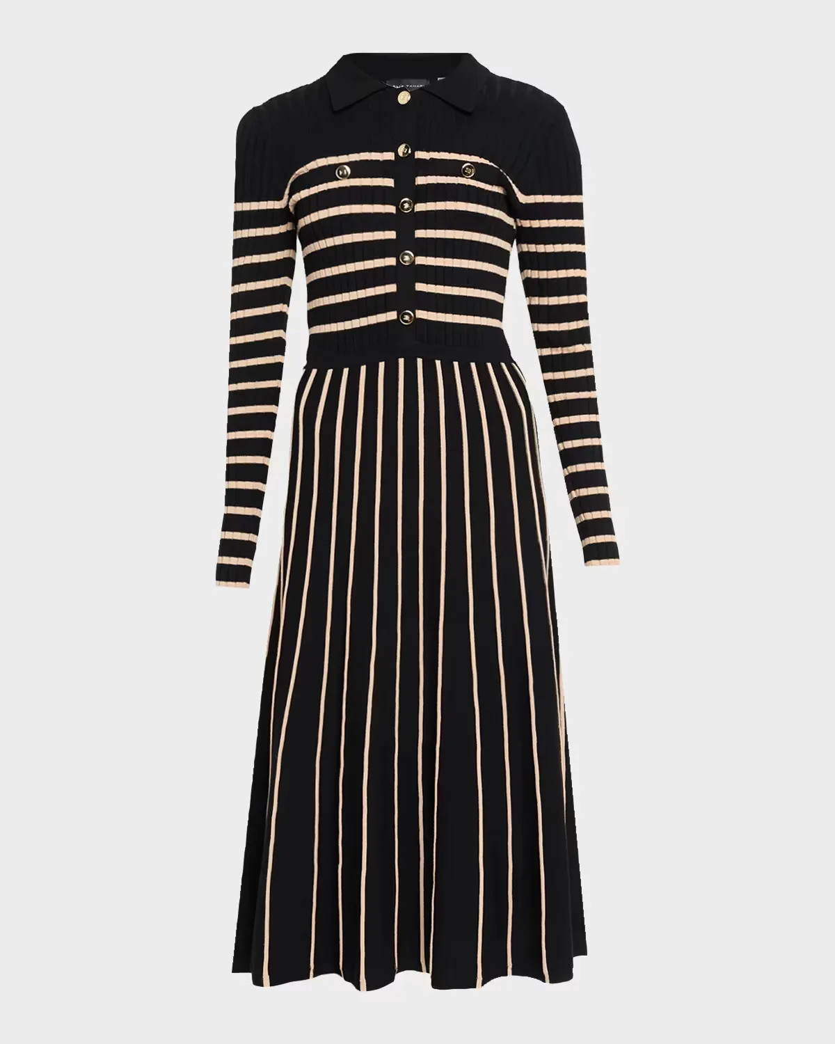 Elodie Striped Rib-Knit Midi Shirtdress