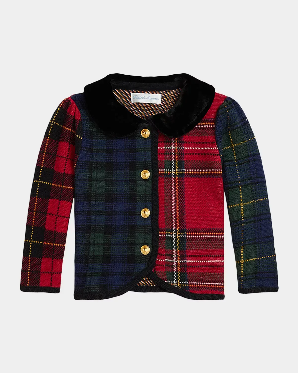 Mixed-Plaid Wool Cardigan by Polo Ralph Lauren