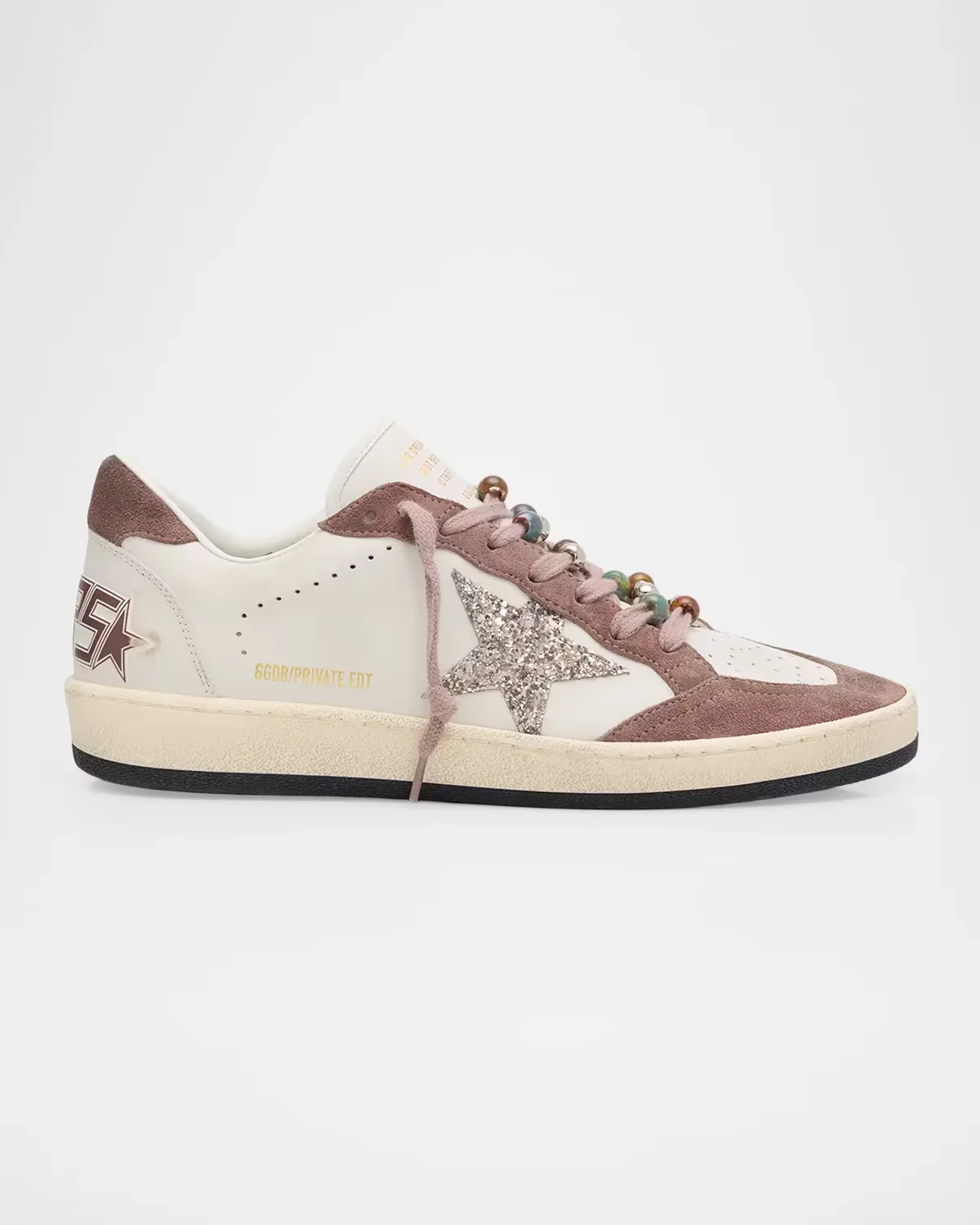 Ball Star Mixed Leather Glitter Low-Top Sneakers by Golden Goose