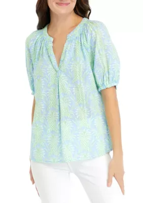 Short Sleeve Printed Peasant Top by Crown & Ivy