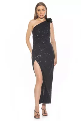 Alessi Sequin Draped Maxi with Flower by Alexia Admor