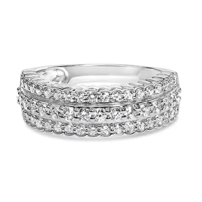 925 Sterling Silver 1.0 Cttw Lab Grown Diamond 3 Row Band Ring by Haus of Brilliance