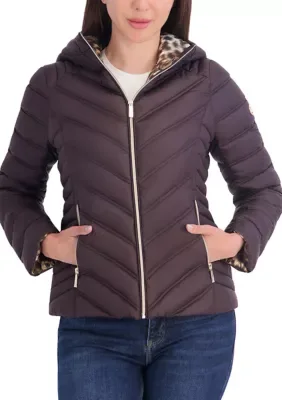 Michael Michael Kors Short Puffer Jacket with Leopard Lining by Michael Kors
