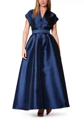 Julia Jordan Short Sleeve Solid Twill Belted Mikado Shirt Maxi Dress by Jordan