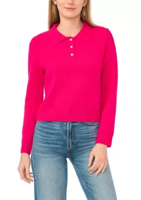 Long Sleeve Two Button Polo Sweater
