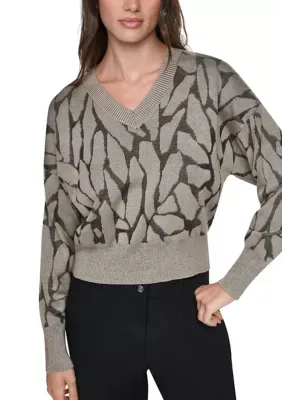 Long Sleeve Textured V-Neck Sweater by DKNY