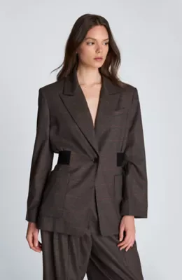 Plaid Rib Waisted Blazer by Kenneth Cole