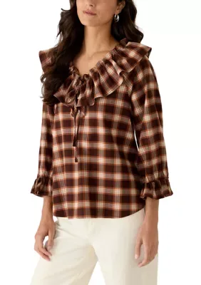 3/4 Sleeve Ruffle Neck Top by Wonderly
