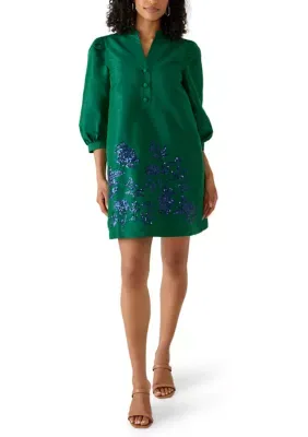 3/4 Sleeve Dupioni Mini Dress by Crown & Ivy