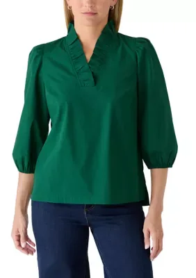 3/4 Sleeve Ruffle Neck Top by Crown & Ivy