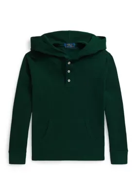 Waffle-Knit Cotton Hooded Henley Shirt by Ralph Lauren