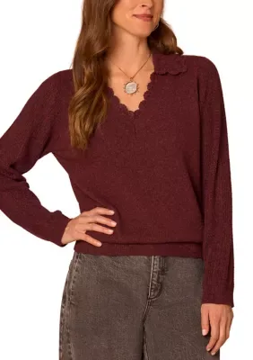 Crochet Scallop V-Neck Sweater