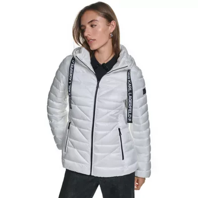 Hooded Puffer Jacket with Cinched Waist Detail by Karl Lagerfeld