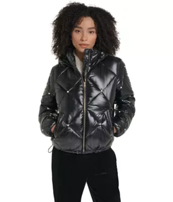Hooded Faux Wool Coat with Belt by Karl Lagerfeld