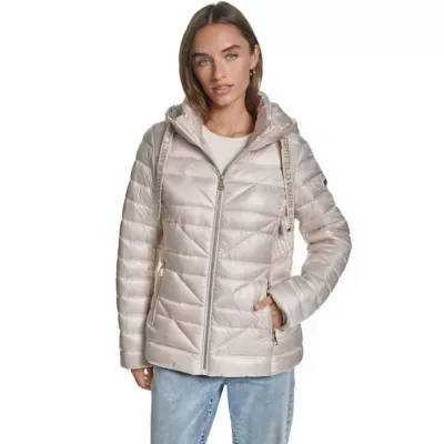 Hooded Puffer Jacket with Cinched Waist Detail
