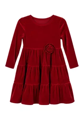 Long Sleeve Velvet Flower Tier Tutu Dress by Pink & Violet