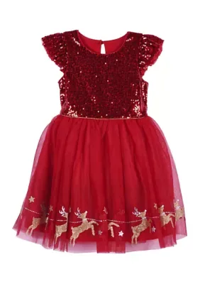 Sequin Reindeer Dress by Pink & Violet