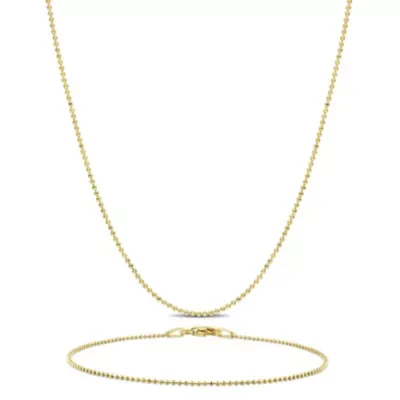 2-PC Set of 1mm Ball Chain Necklace & Anklet in Yellow Plated Sterling Silver by Belk & Co