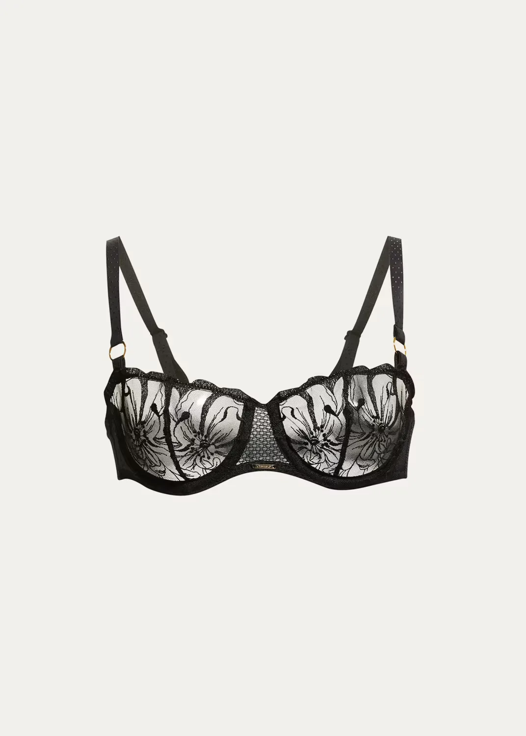 Fleur Floral-Embroidered Scalloped Demi Bra