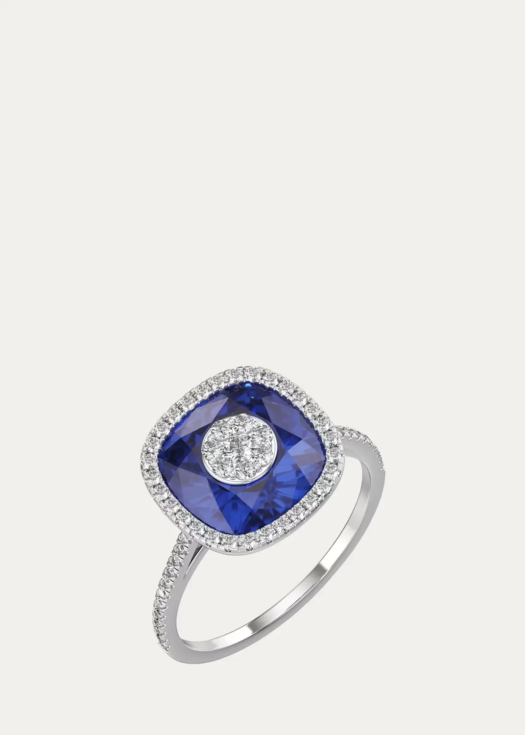 18K White Gold 10mm Cushion-Cut Fusion Ring with Diamonds by Bhansali