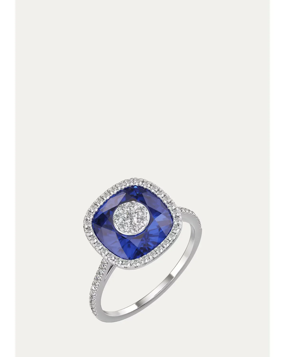 18K White Gold 10mm Cushion-Cut Fusion Ring with Diamonds by Bhansali