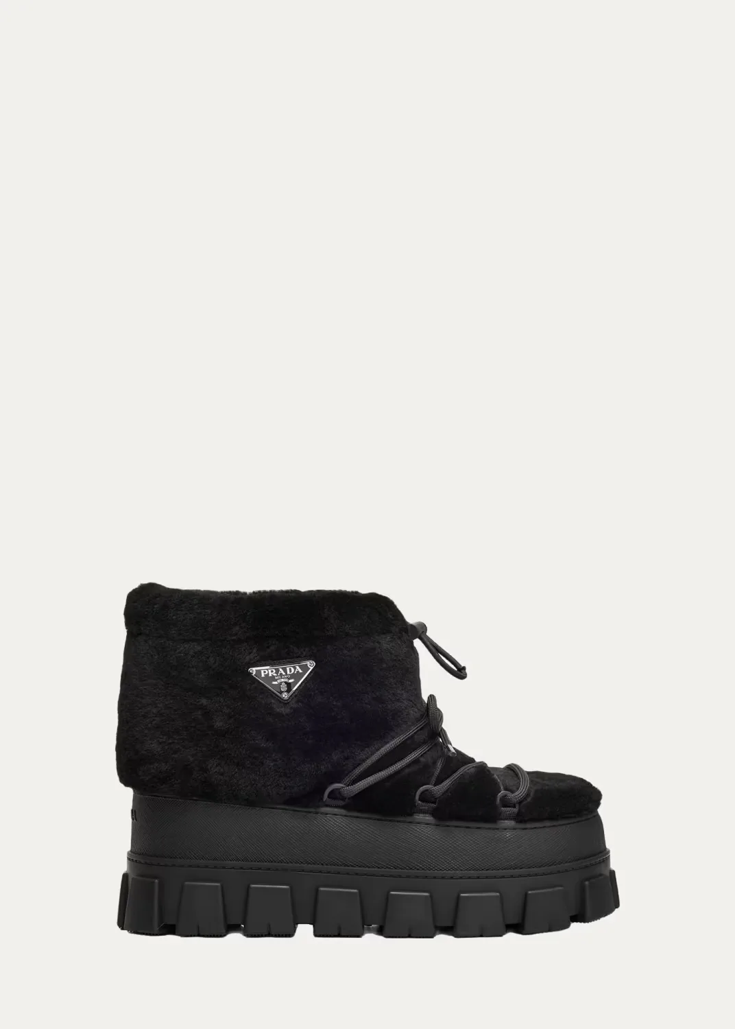 40mm Triangle Logo Shearling Lace-Up Snow Boots
