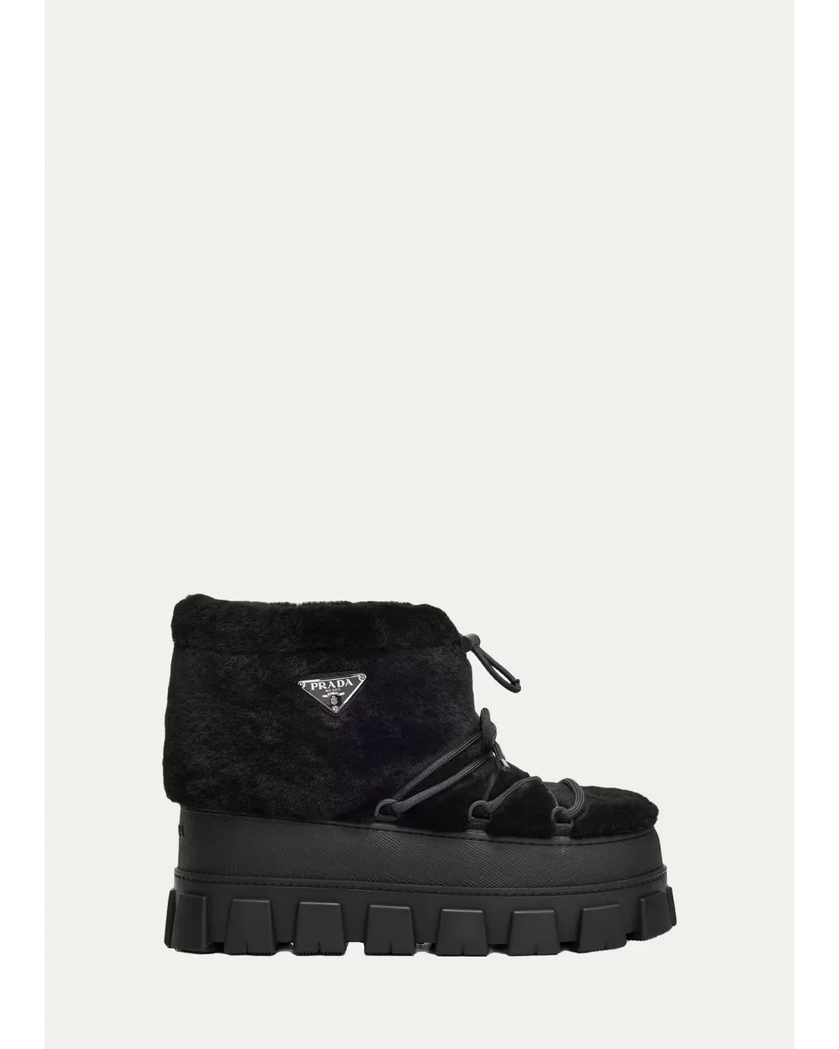 40mm Triangle Logo Shearling Lace-Up Snow Boots by Prada