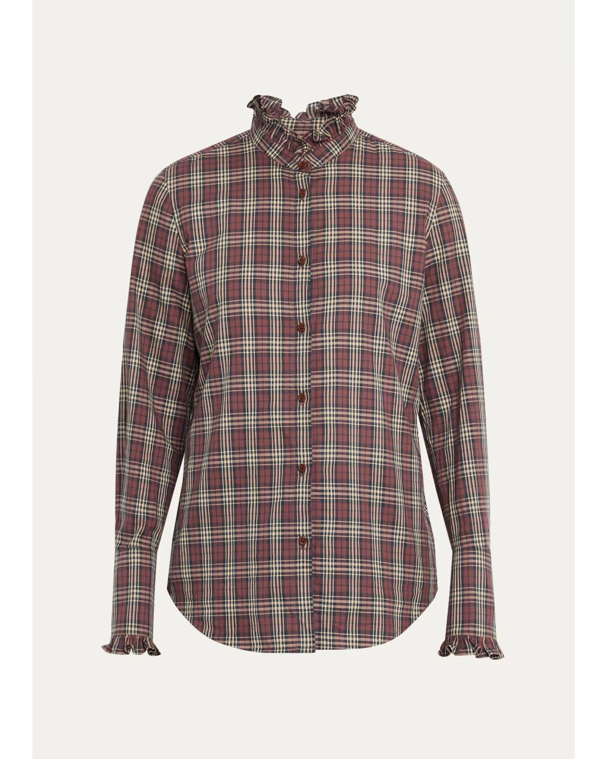 Elio Ruffle-Trim Cotton Plaid Shirt by Nili Lotan