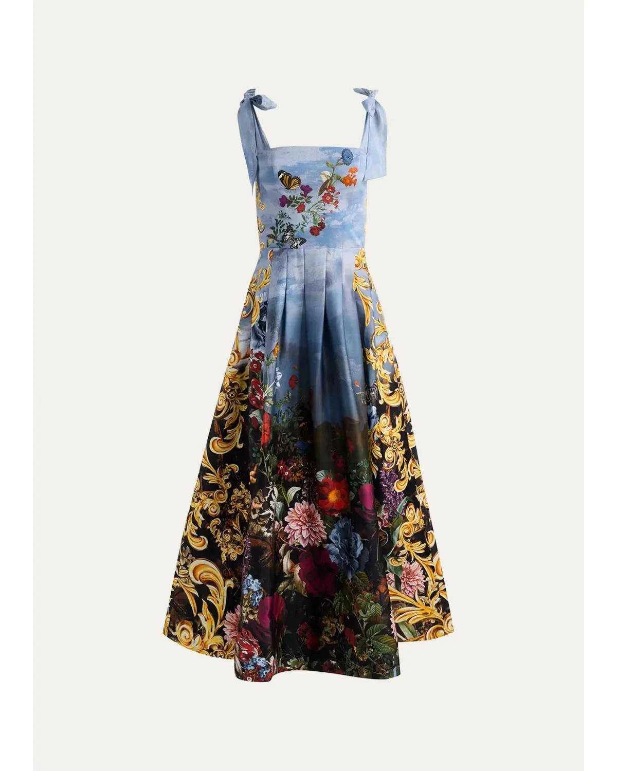 Hana Square-Neck Tie-Shoulder Maxi Dress by Alice + Olivia