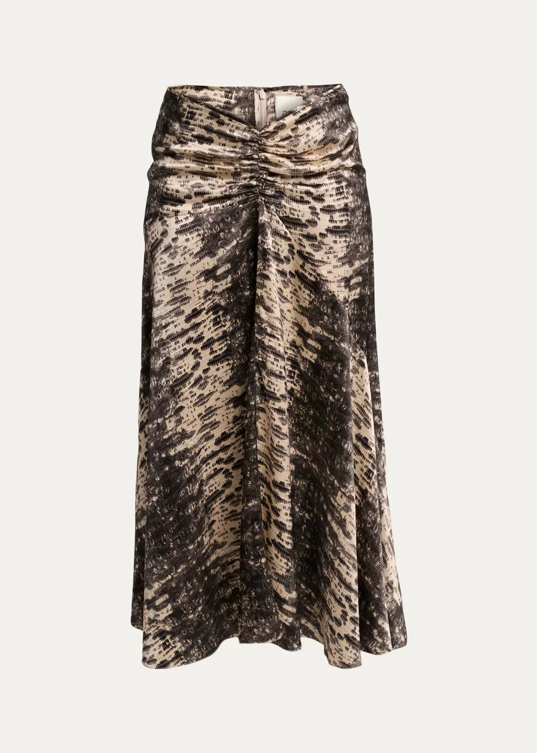 Laren Python-Print Ruched Silk Midi Skirt