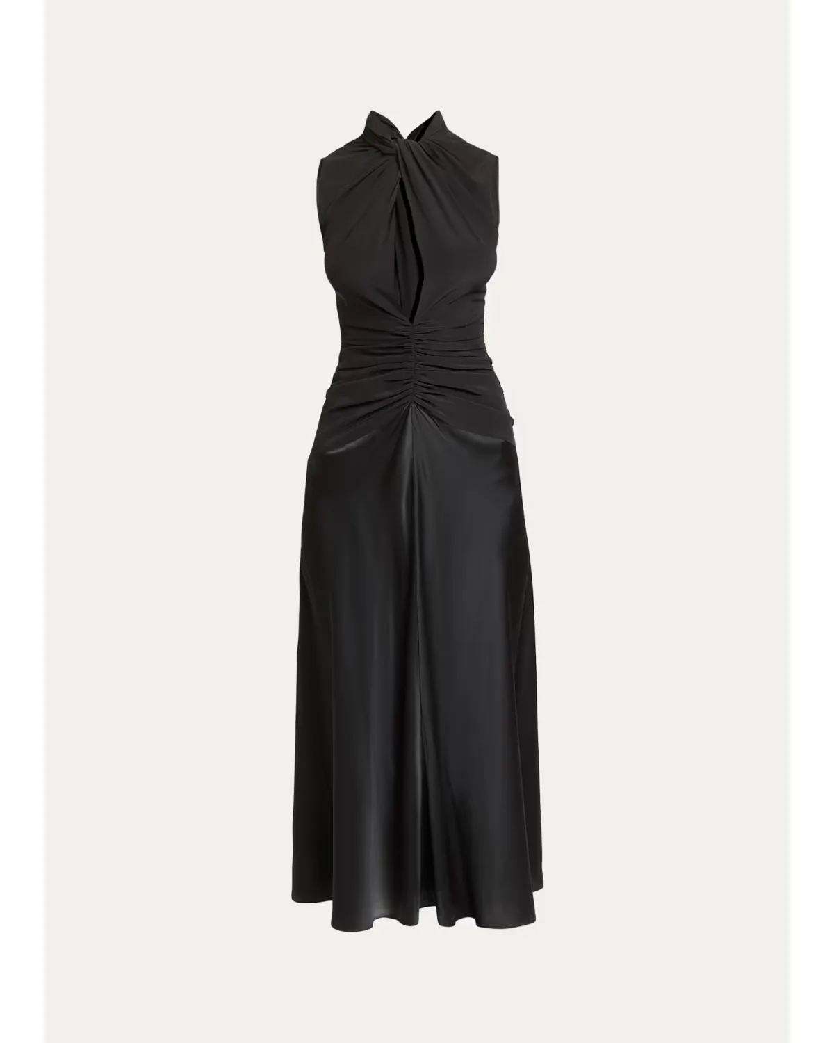 Delfi Sleeveless Ruched Keyhole Satin Midi Dress by Isabel Marant