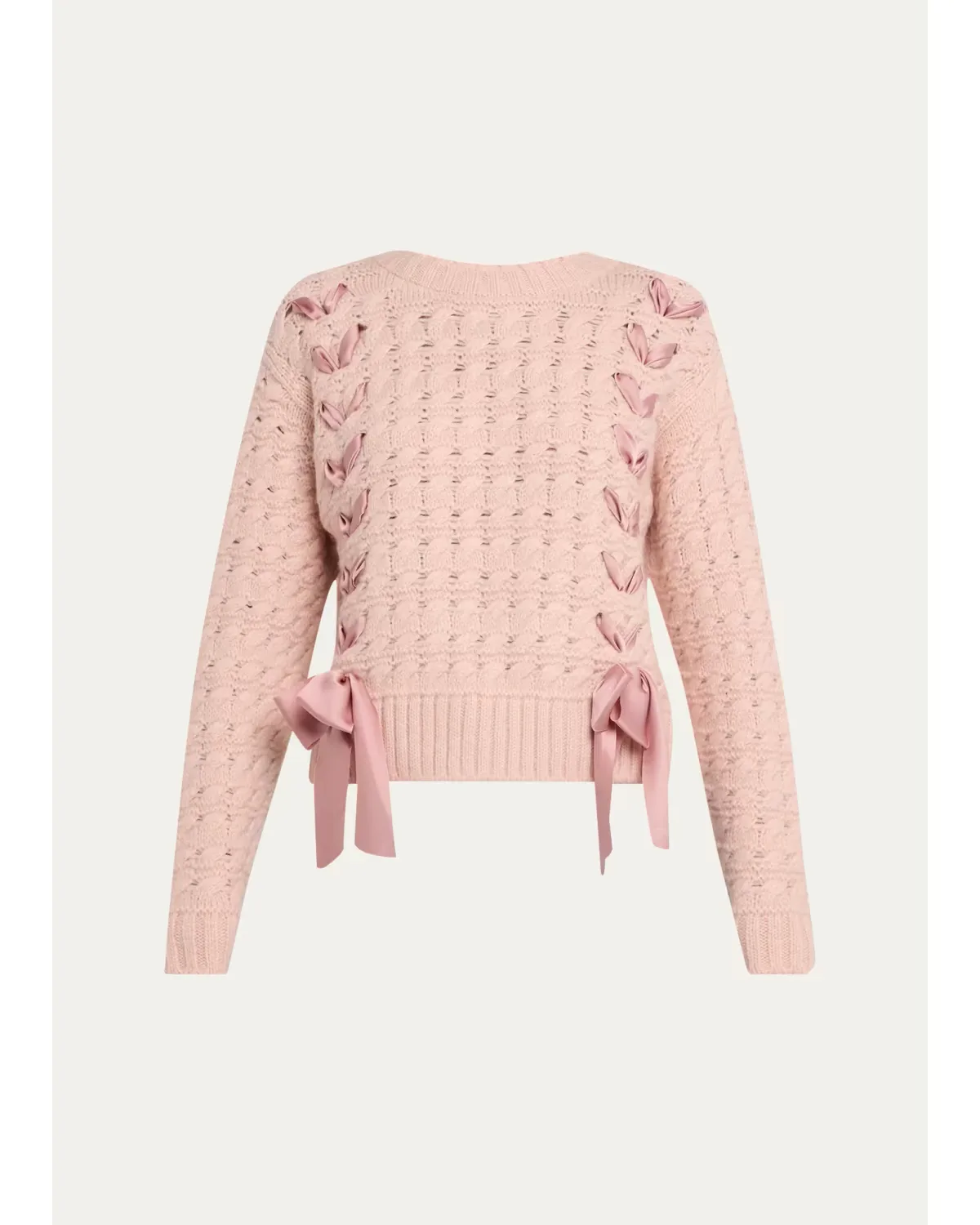 Quimby Ribbon Lace-Up Pullover Sweater by LoveShackFancy
