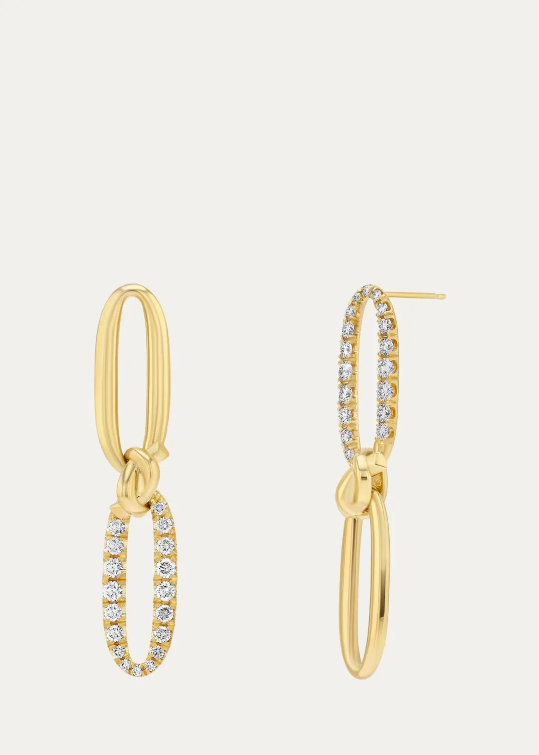 Love Knot 18K Yellow Gold Diamond Flip Pave Flat Link Earrings