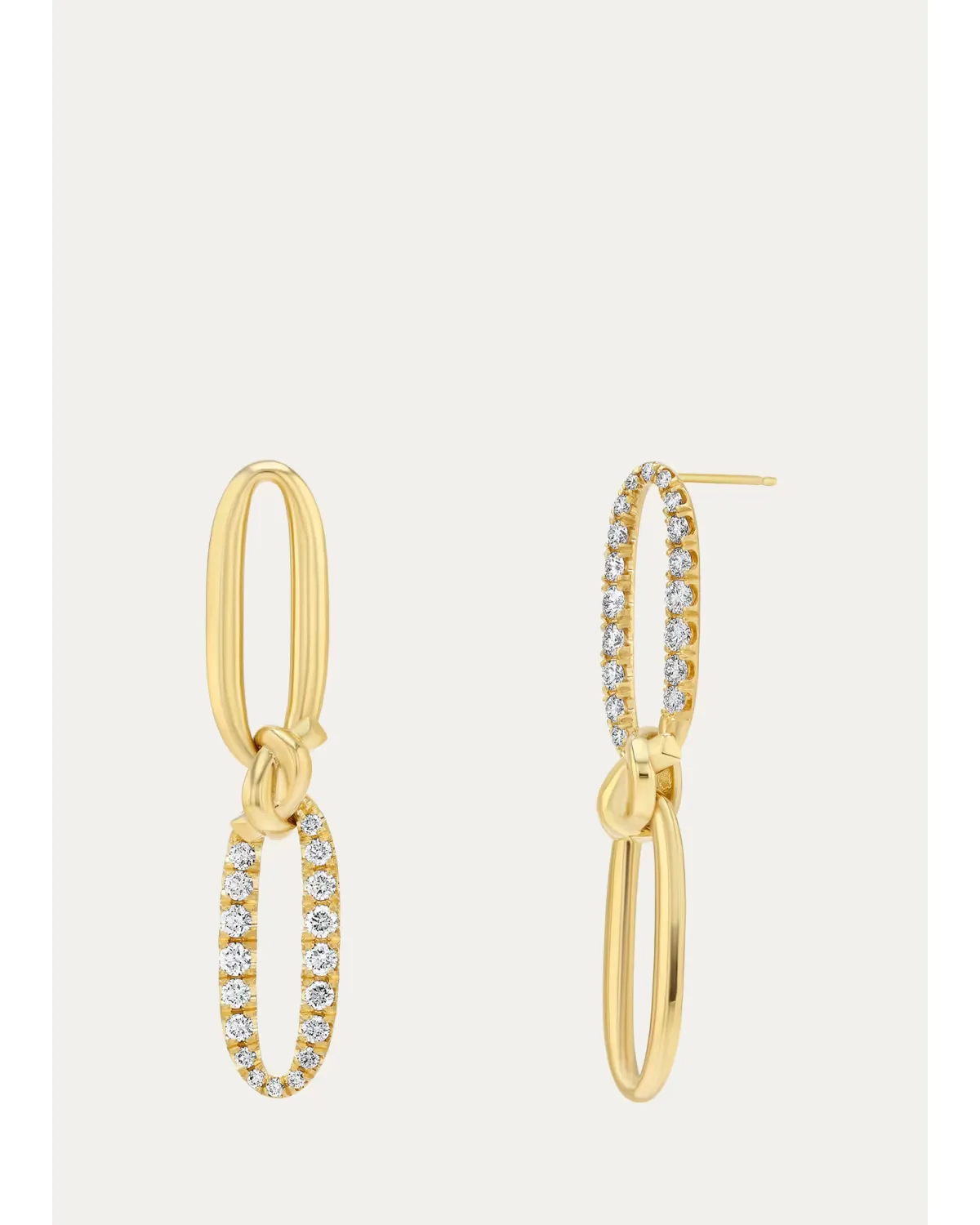 Love Knot 18K Yellow Gold Diamond Flip Pave Flat Link Earrings by Lizzie Mandler Fine Jewelry