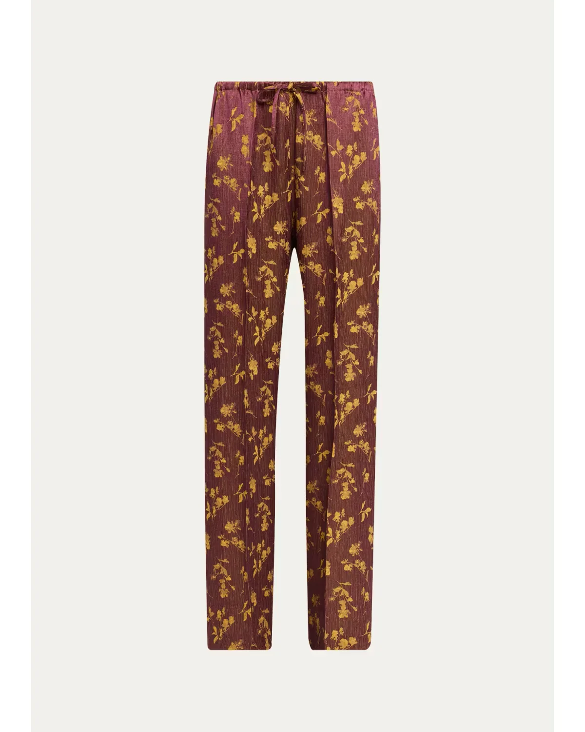 Floral Jacquard Straight-Leg Drawstring Pants