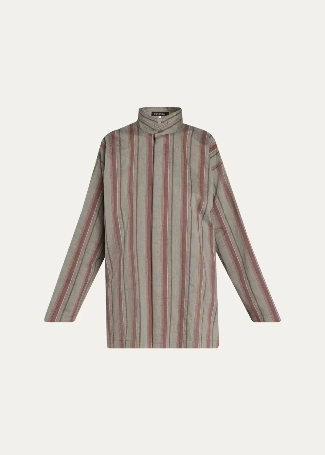 Slim A-Line Shirt with Double Stand Collar and Stepped Insert - Long Length