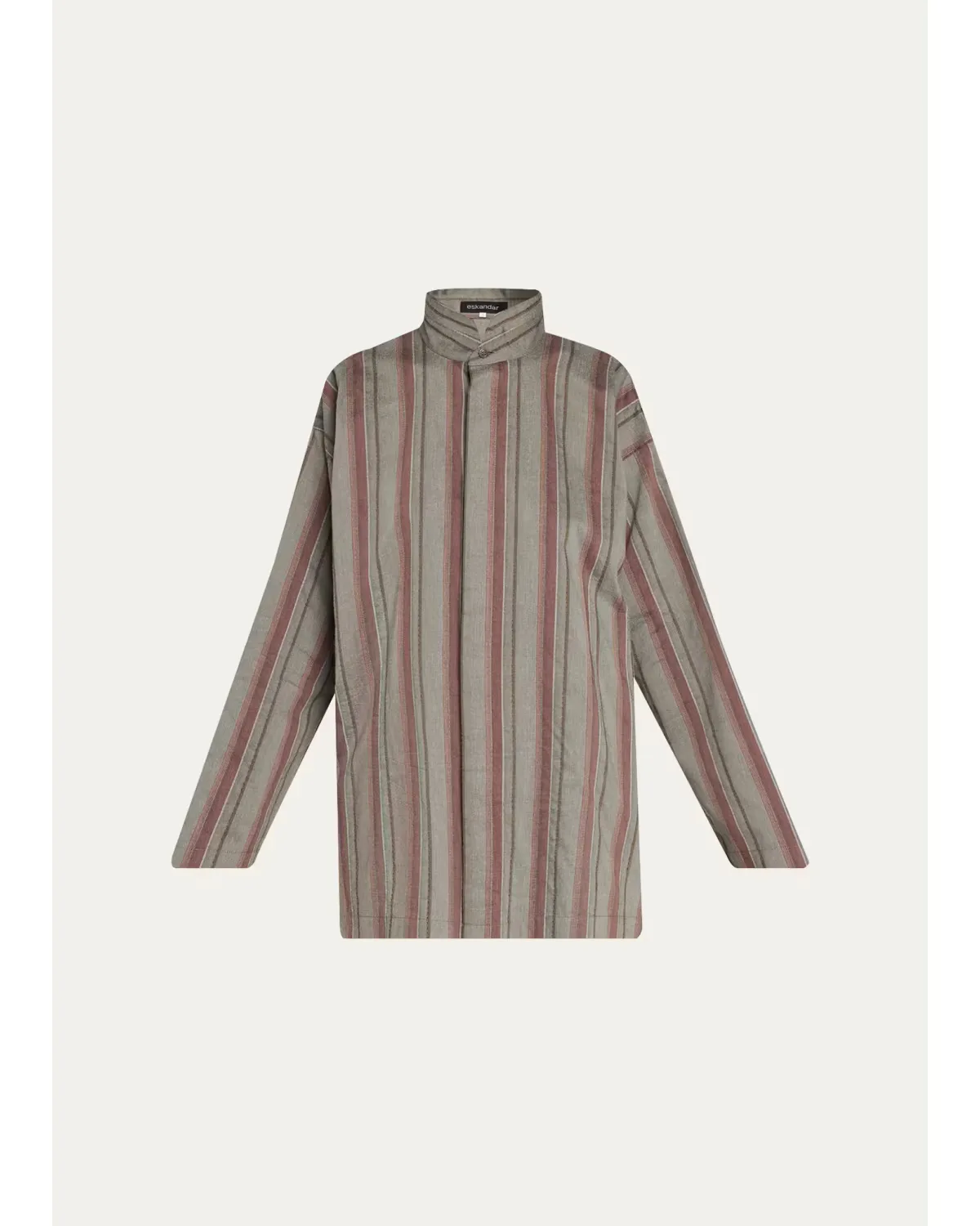 Slim A-Line Shirt with Double Stand Collar and Stepped Insert - Long Length by Eskandar