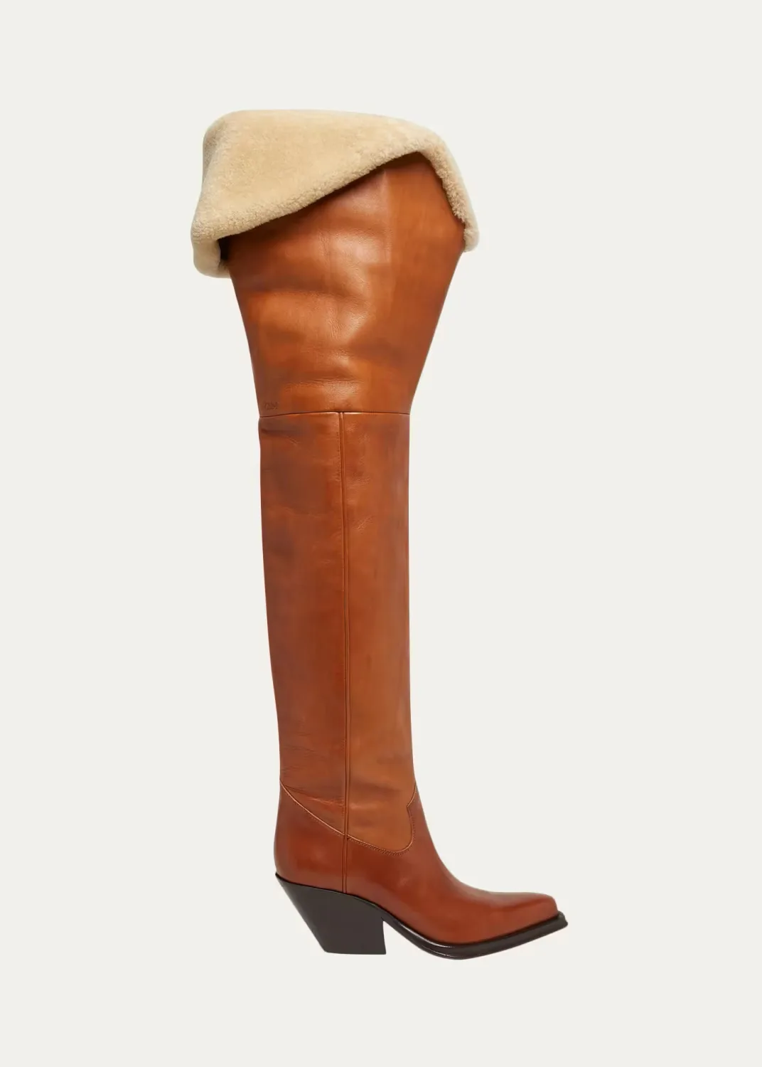 70mm Azelan Shearling-Lined Leather Over-the-Knee Boots