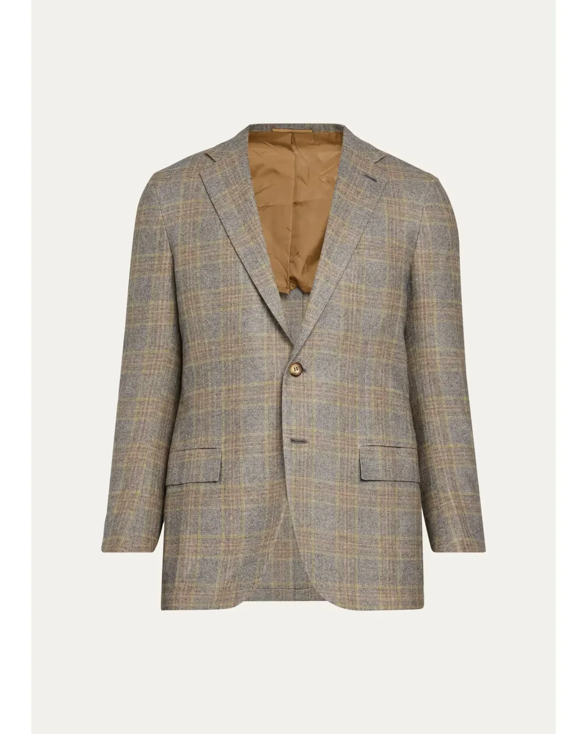 Cashmere Windowpane Plaid Single-Breasted Sport Coat by Kiton