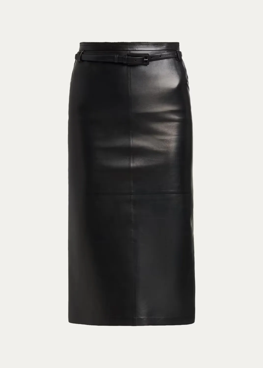 Silky Guanteria Lambskin Leather Belted Pencil Skirt