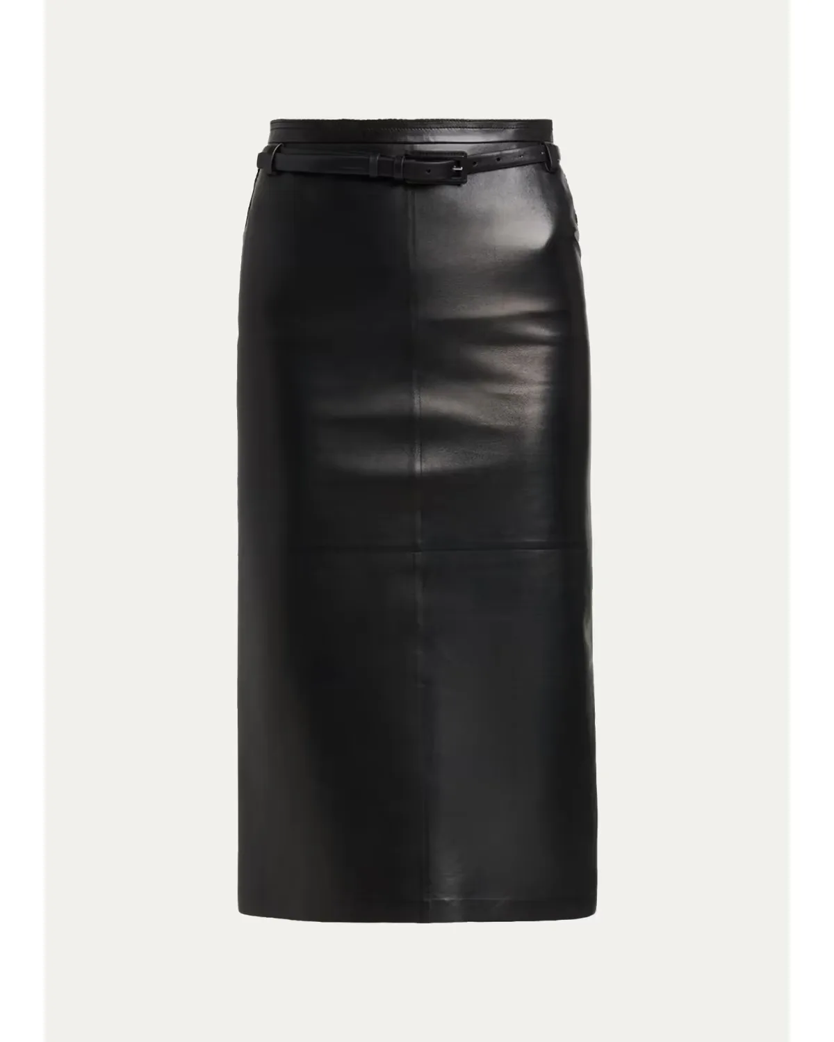 Silky Guanteria Lambskin Leather Belted Pencil Skirt