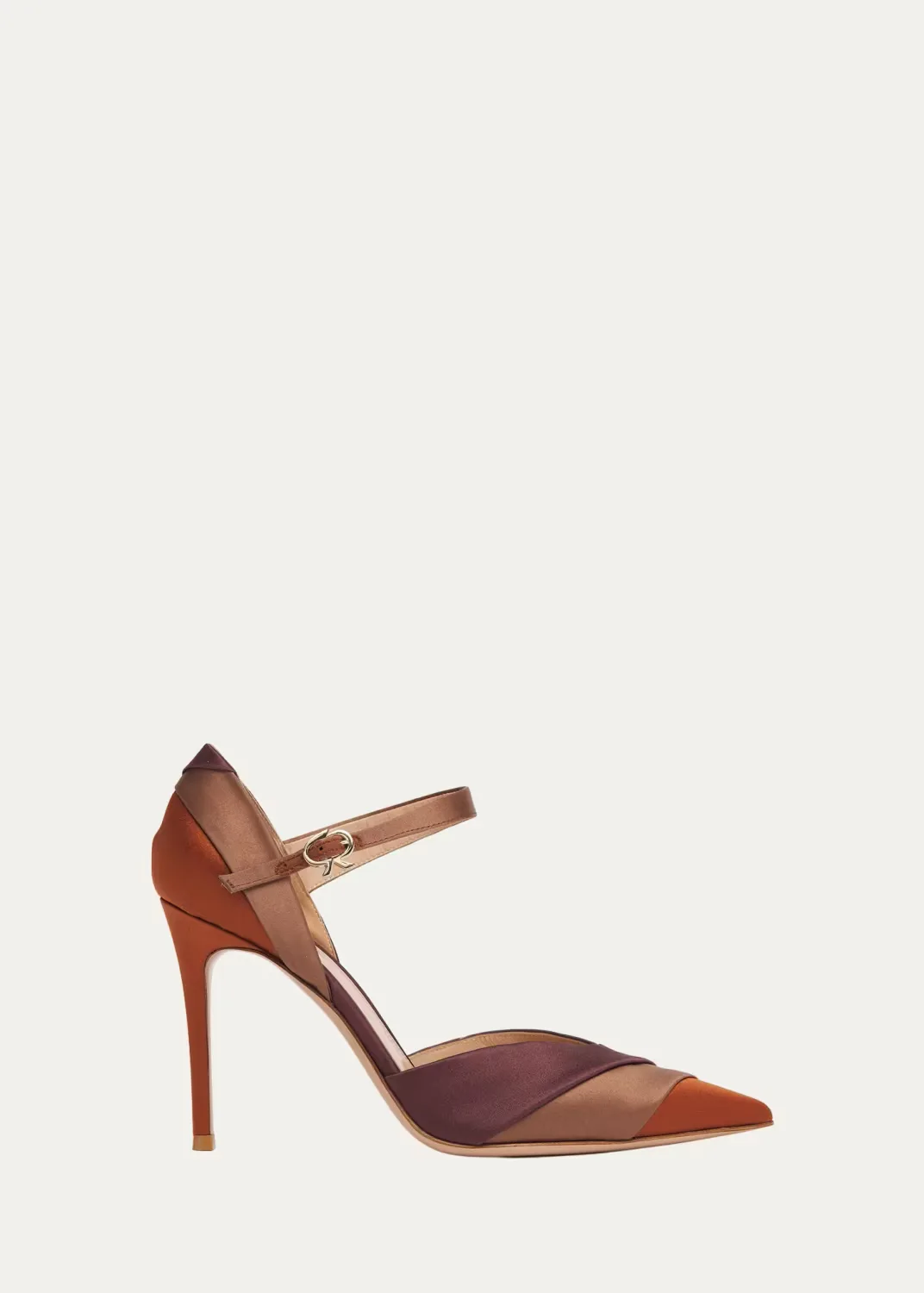 95mm Colorblocked Crepe Satin Ankle-Strap Pumps by Gianvito Rossi
