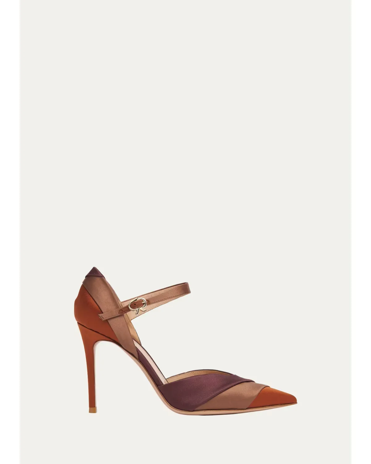 95mm Colorblocked Crepe Satin Ankle-Strap Pumps by Gianvito Rossi