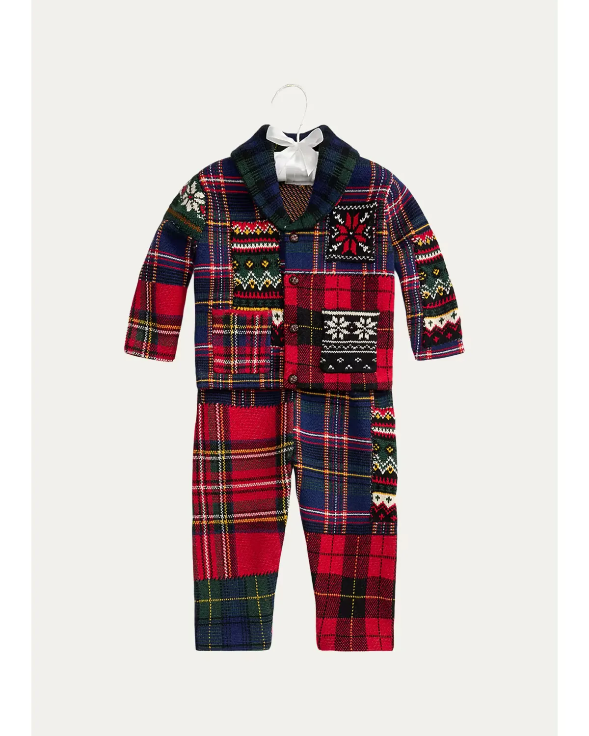 Plaid Patchwork Cotton-Wool Cardigan & Pants Set by Ralph Lauren