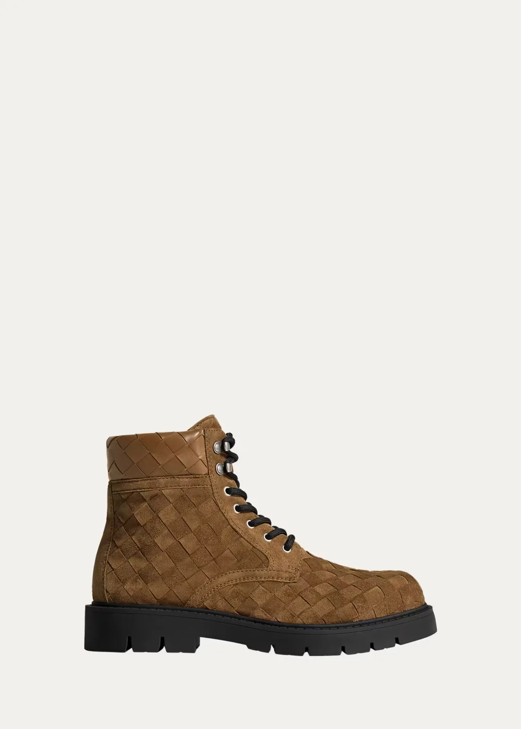 Haddock Intrecciato Suede Lace-Up Boots by Bottega Veneta