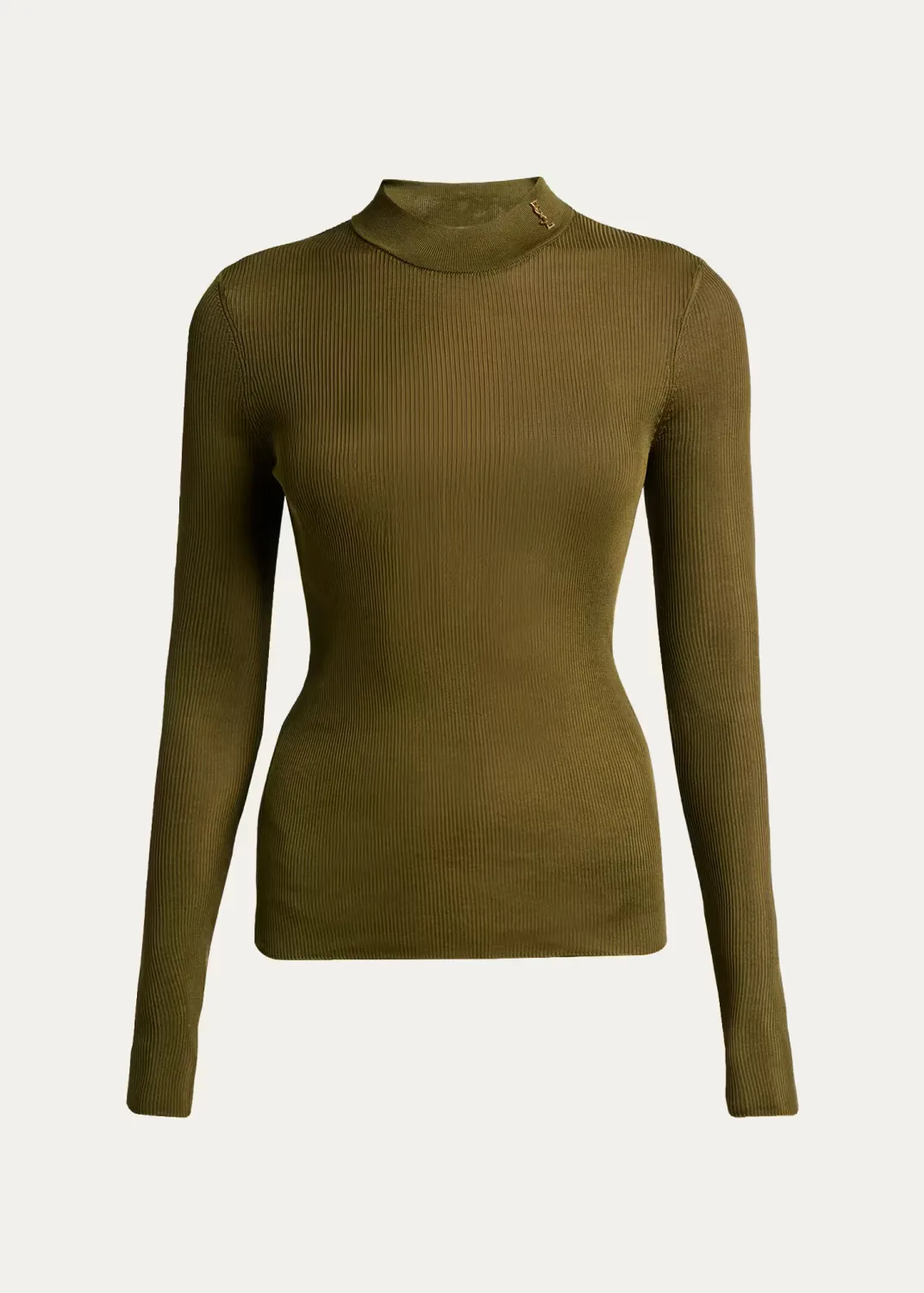 YSL Mock-Neck Cote Silk Rib Sweater