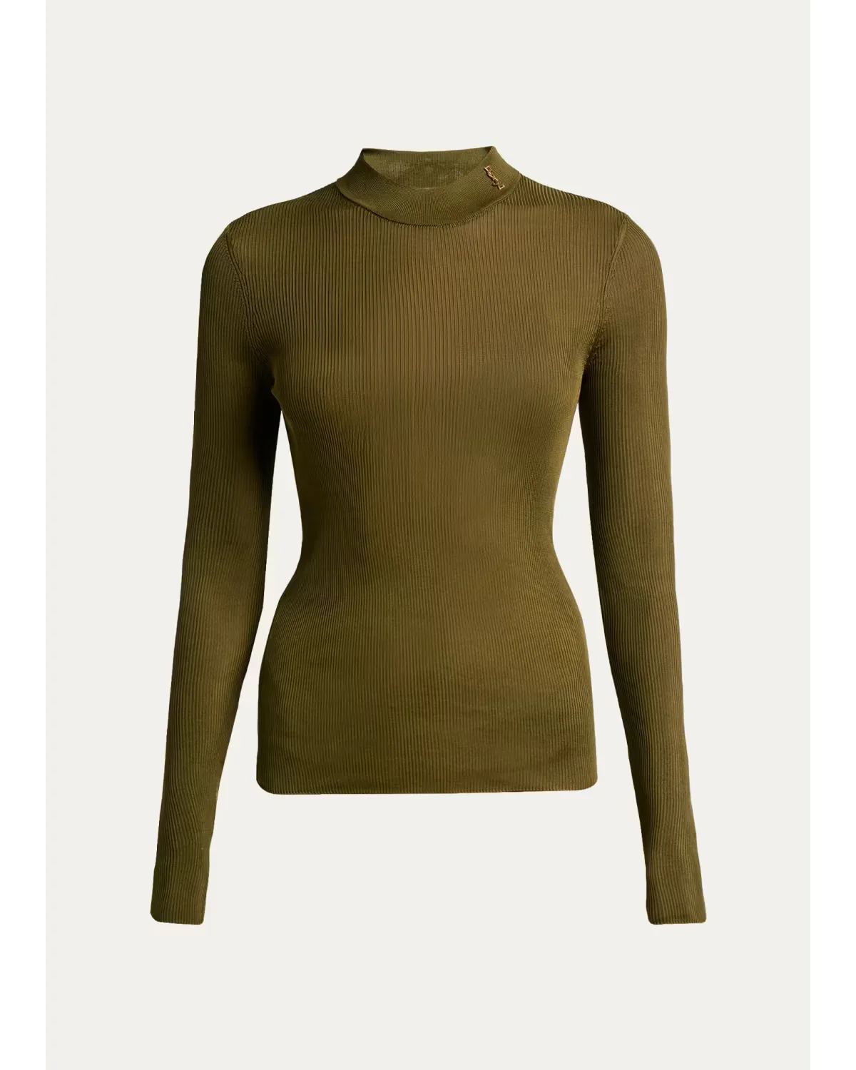 YSL Mock-Neck Cote Silk Rib Sweater by Saint Laurent