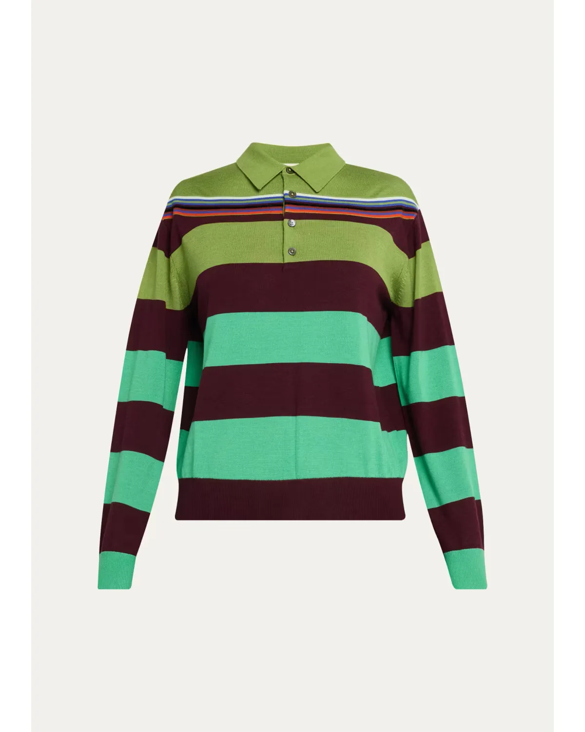 Big Striped Wool-Silk Long-Sleeve Polo Sweater by CHRISTOPHER JOHN ROGERS
