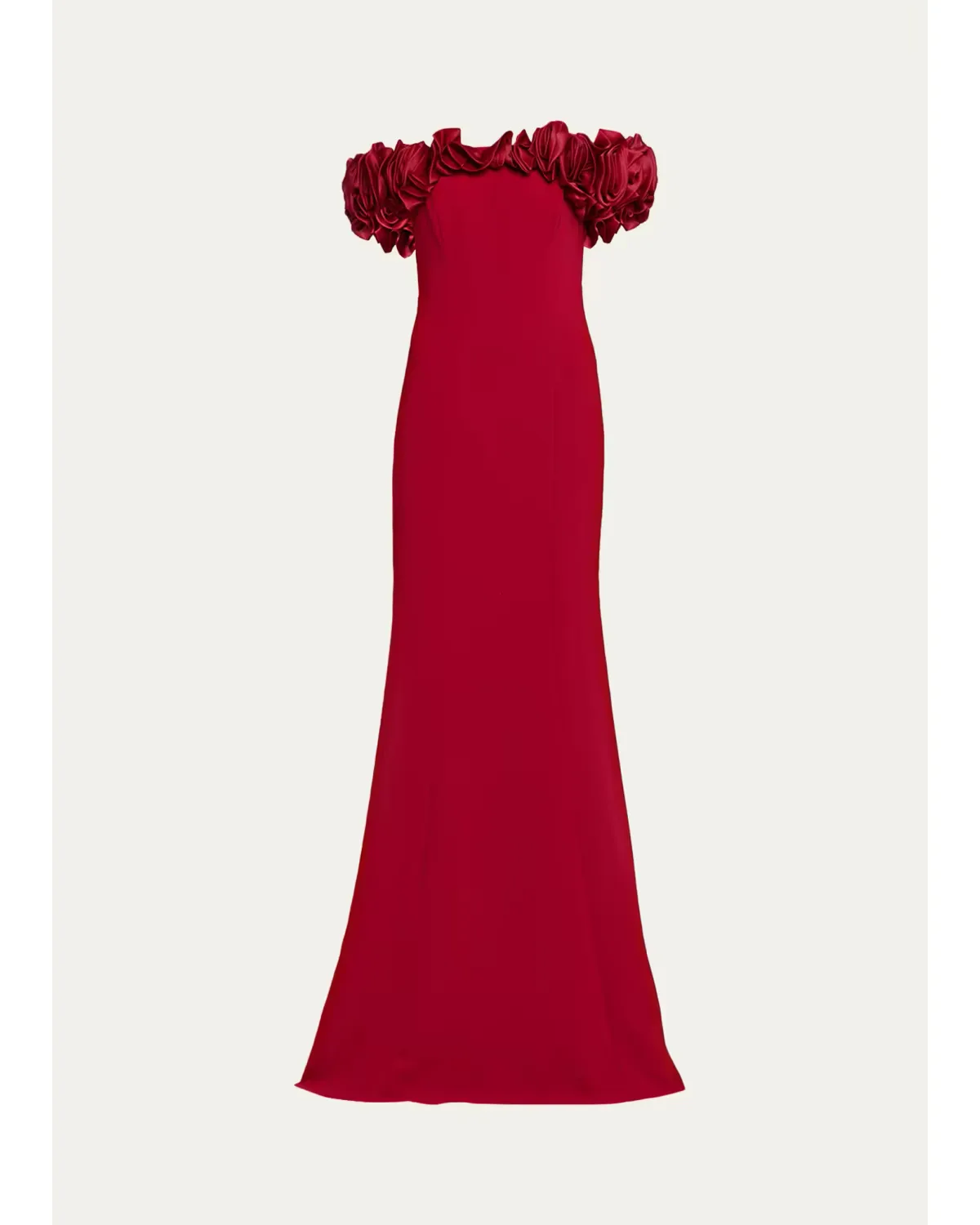 Ruffle Off-Shoulder Crepe Gown by Teri Jon